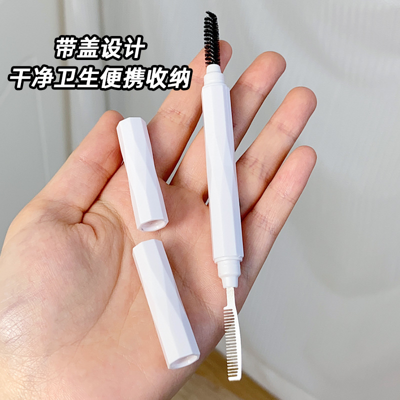 New gift product: Two-in-one makeup brush with protective cover, double-headed steel needle eyebrow comb and eyelash brush, clearly distinguishing wild eyebrows Specification drawing