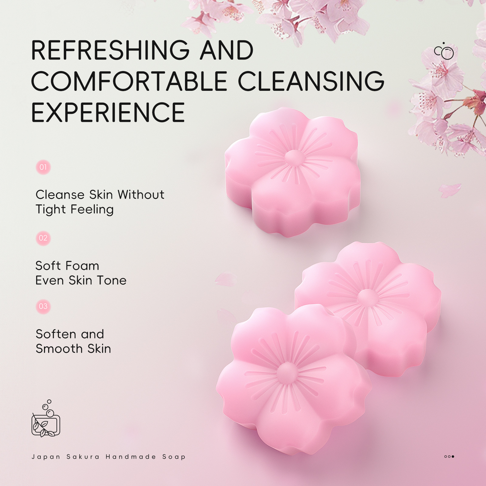 Plant essential oil cherry blossom perfume soap, refreshing fragrance bath soap, suitable for washing face and makeup removal all over the body, lingering fragrance handmade soap details Picture