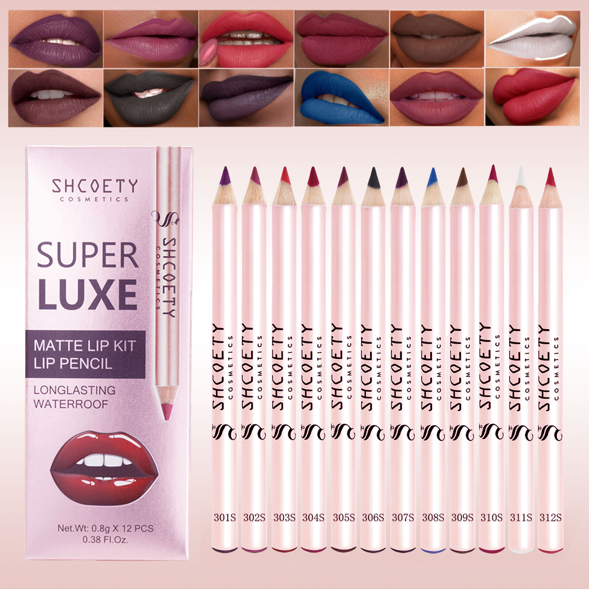 SHCOETY's new 12-color matte nude lipstick and colored lip liner pen set offers long-lasting and non-fading European and American makeup full figure