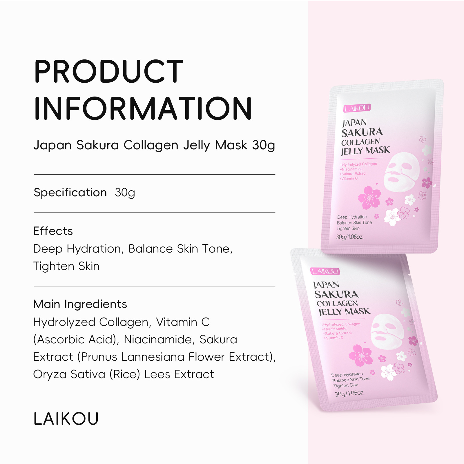 Cross-border new product Laikou Cherry Blossom Collagen Jelly Mask 30g Hydrating, Moisturizing and nourishing, one-piece consignment from the manufacturer details Picture