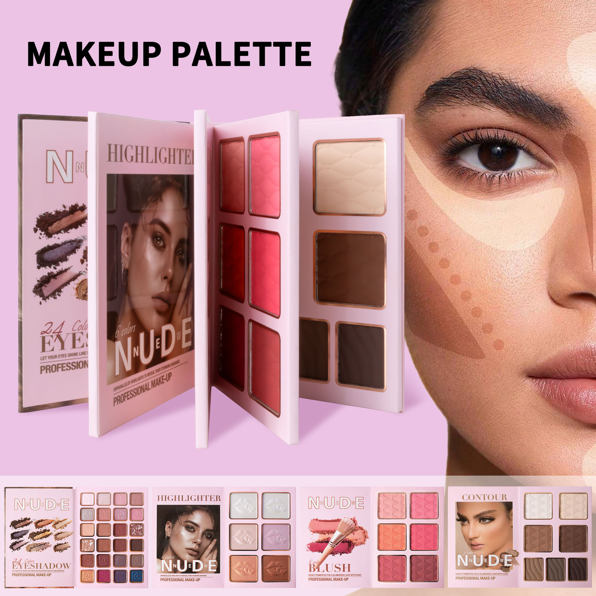 Cross-border bestseller 43-color makeup palette, four-layer flip book eyeshadow palette, matte pearlescent blush, contour and highlight in one piece details Picture