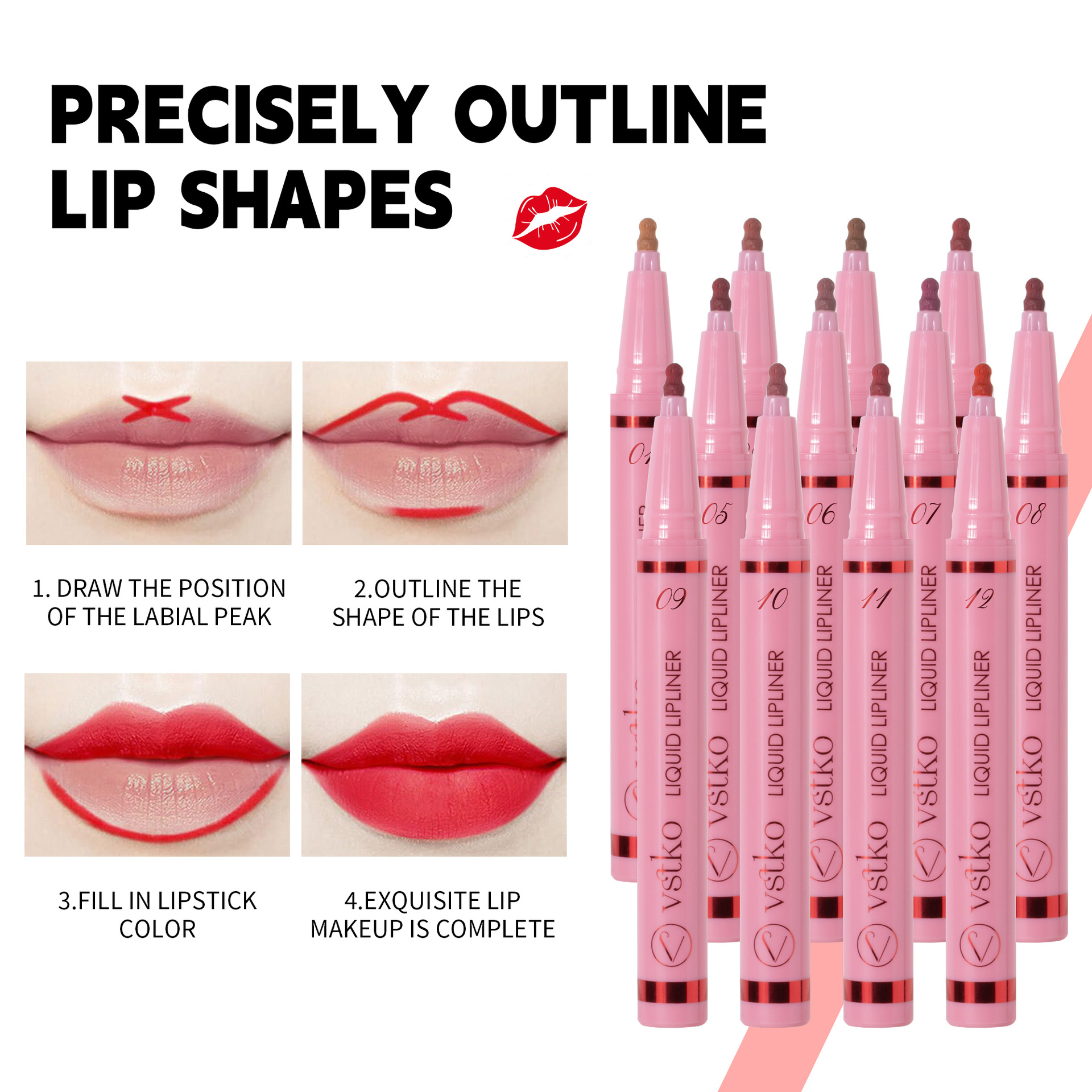 VSTKO Cross-border Gourd-tipped liquid Lip Liner Pen Set Matte, easy-to-color, waterproof and long-lasting nude Lipstick pen details Picture
