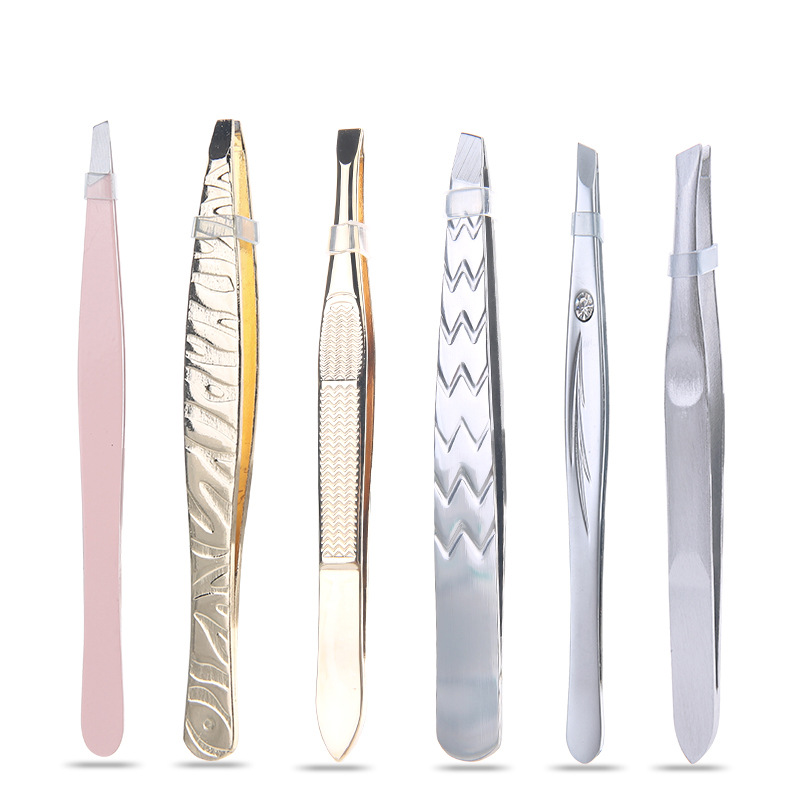 Meilamei stainless steel eyebrow tongs, eyebrow trimming tweezers, flat and slanted beauty tools, eyebrow tongs MLM-D504 Item Picture