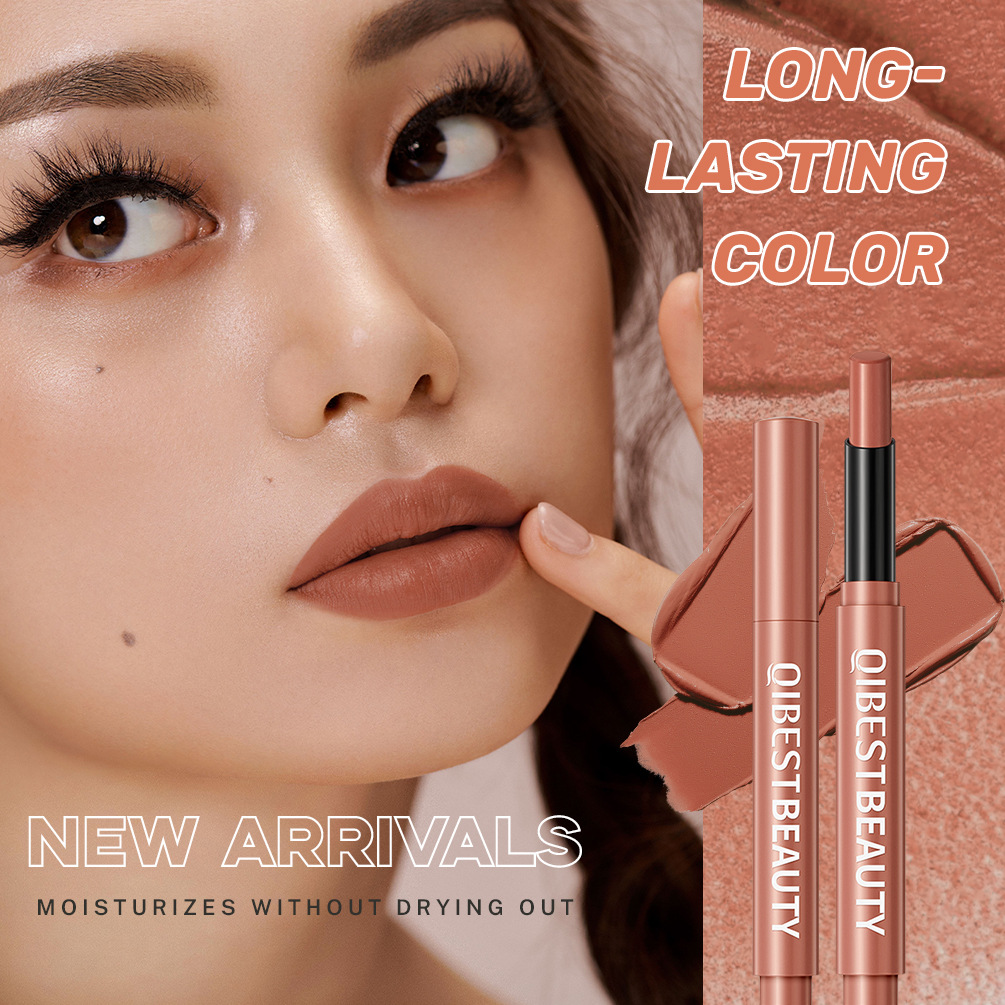 QIBEST Cross-border Smooth matte Lipstick is light, does not dry out and does not fade easily. It is a lipstick pen and makeup product in stock details Picture