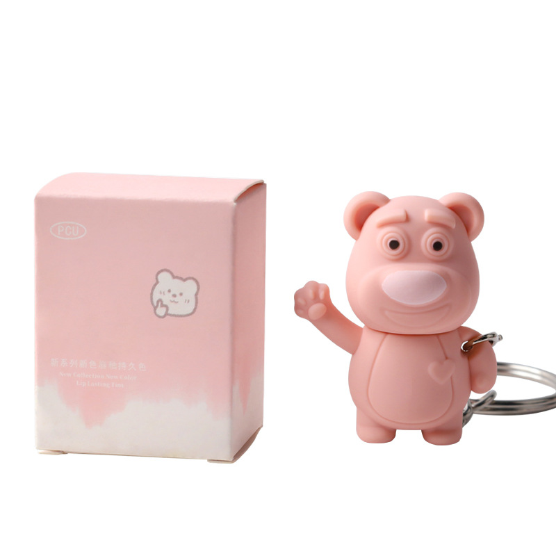 PCU Cute bear keychain matte lip gloss waterproof non-stick cup Teenage Girl Waving Bear Mouth red Lip mud Item Picture