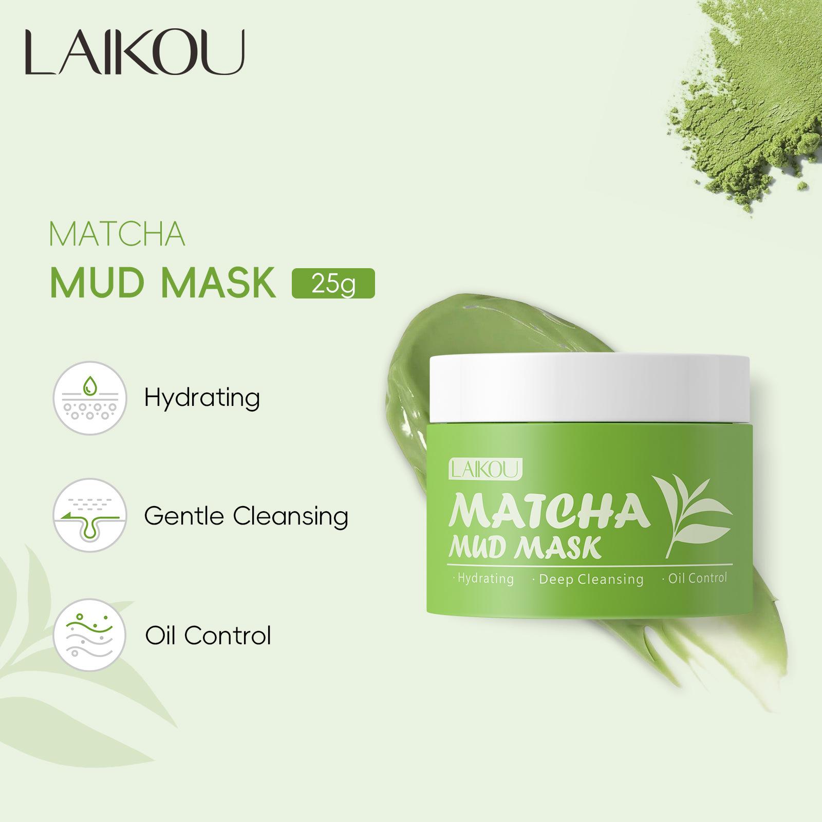 Cross-border new LAIKOU Matcha Green Mud Mask 25g Cleansing and moisturizing Mask mud manufacturer skin care products in stock full figure