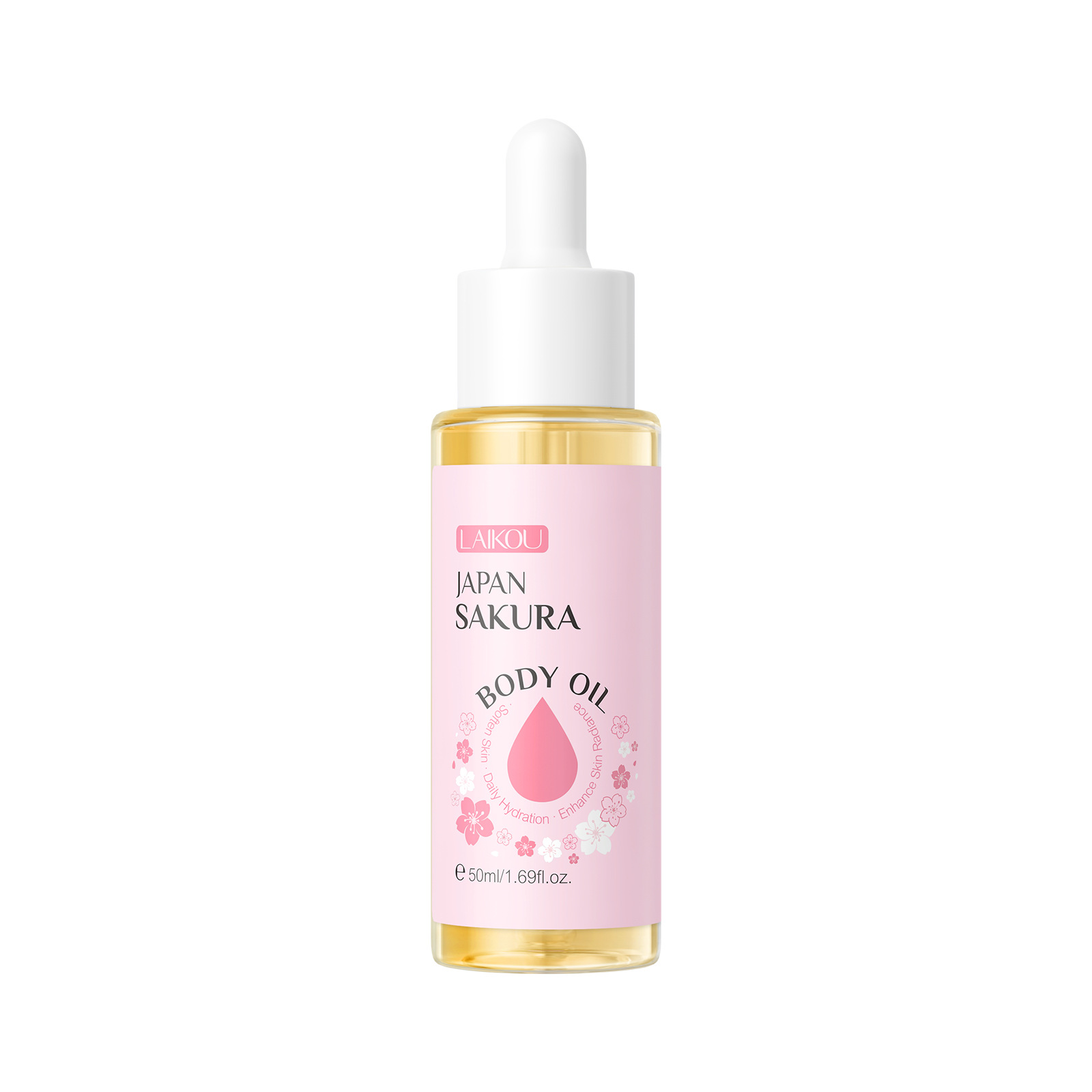 Cross-border Laikou Cherry Blossom Body Essential Oil 50g Moisturizing Essential Oil Hydrating and hydrating Manufacturer in stock, one-piece consignment, English Item Picture