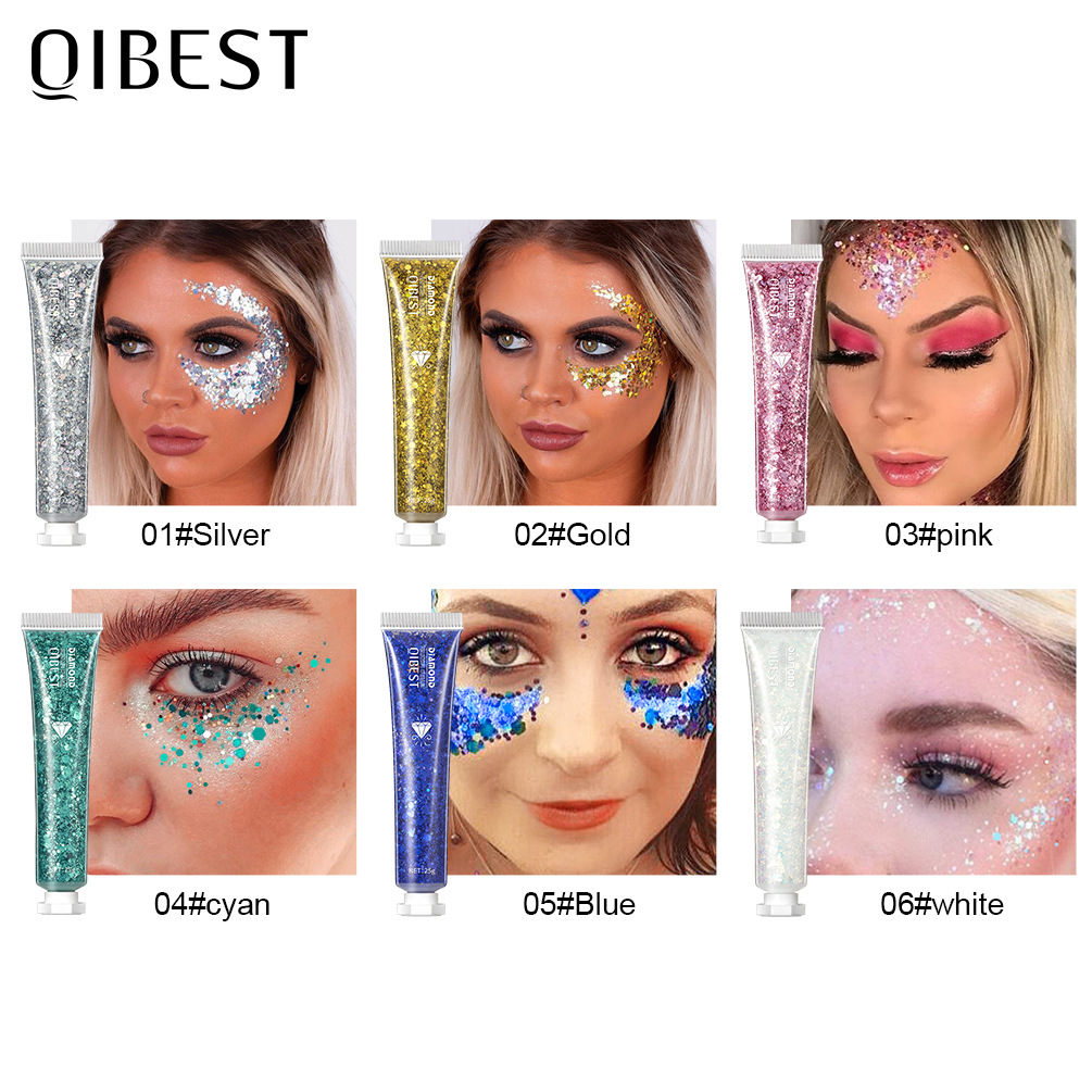 QIBEST Single-color Sparkling Eyeshadow Sequin Cream for Dazzling brightening of the Face and Body, Sequin Gel Stage Makeup details Picture