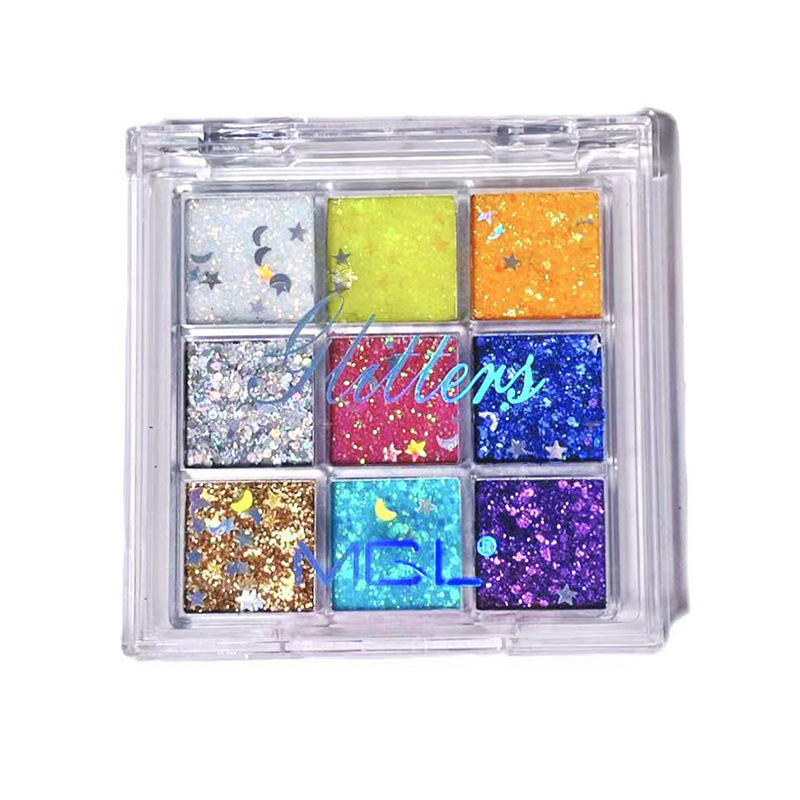 MGL Colored Sequined Nine-color Eyeshadow, glue-free gel, Shiny and sparkling, specially designed for children's Day performance stage makeup Item Picture