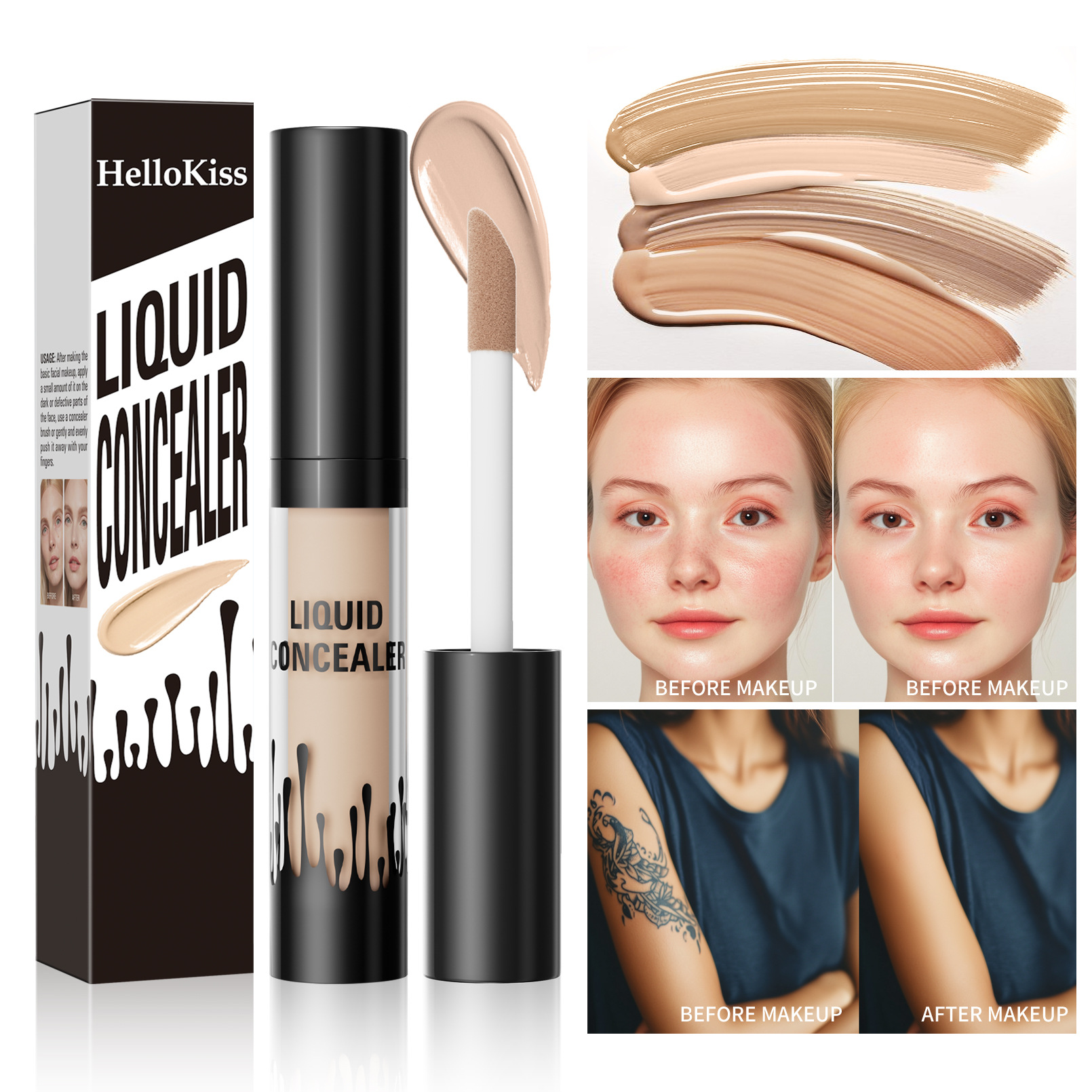 Hellokiss Cross-border Natural Blemish and Acne Mark Concealer is waterproof, sweat-resistant, light and snug, and suitable for tattoo concealer full figure