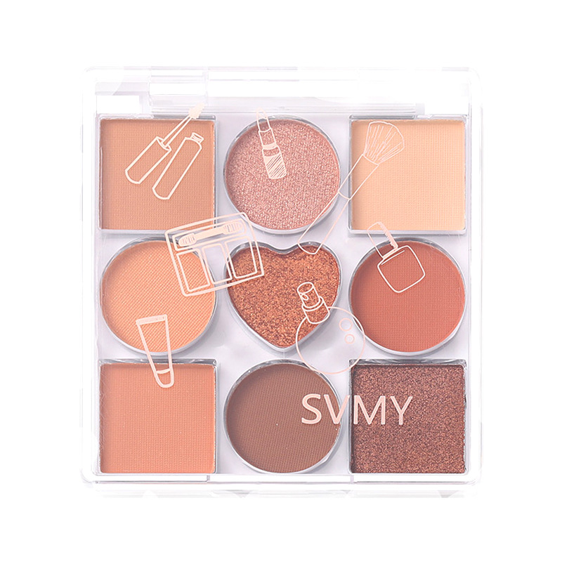 Domestic nine-color eyeshadow powder, brown plate, pearlescent, matte, glossy, ground color, glitter, sequined, Japanese student style, affordable eyeshadow for girls Item Picture