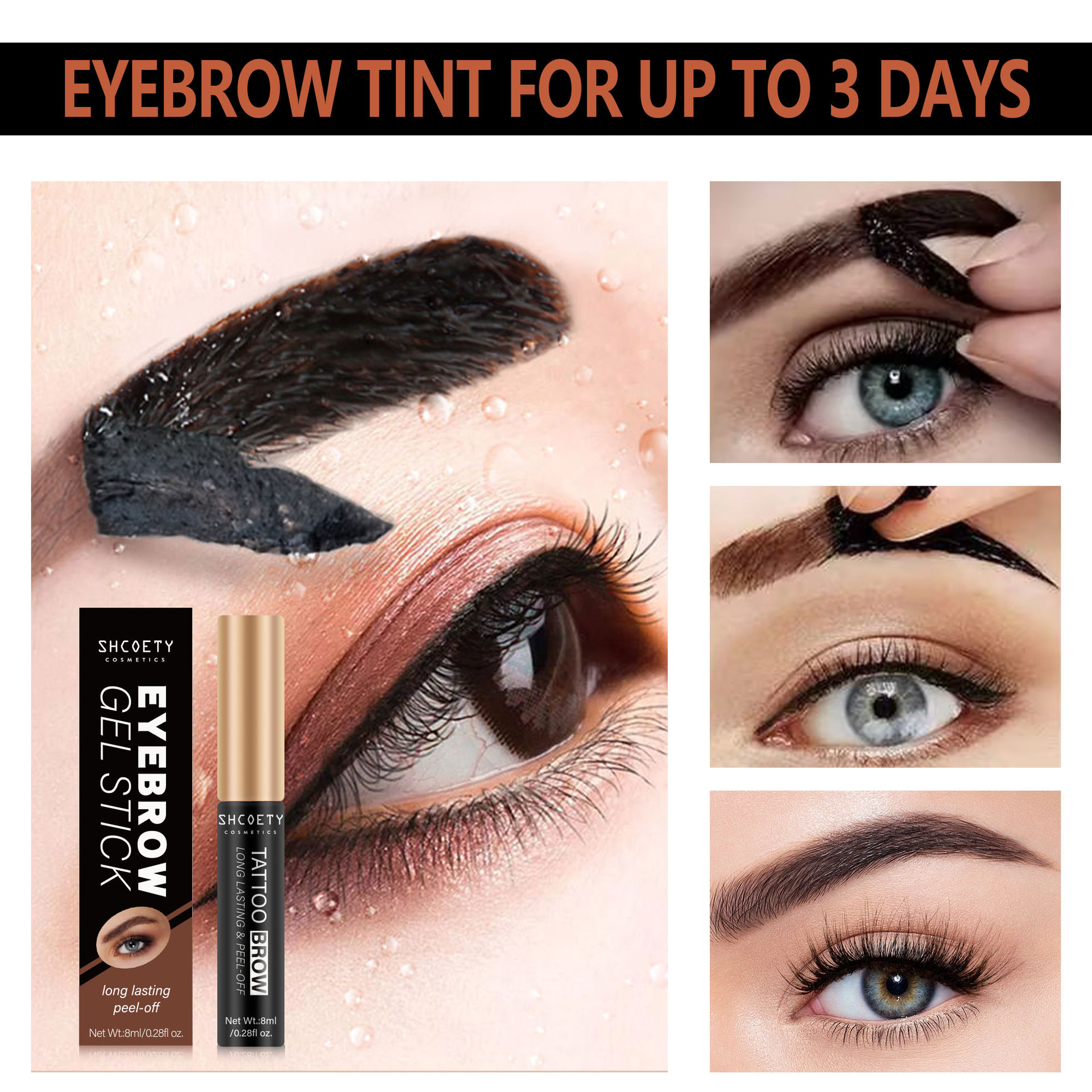 SHCOETY cross-border tear eyebrow gel is long-lasting, non-smudging, waterproof, sweat-proof and easy to color. It is a three-color eyebrow dye makeup full figure