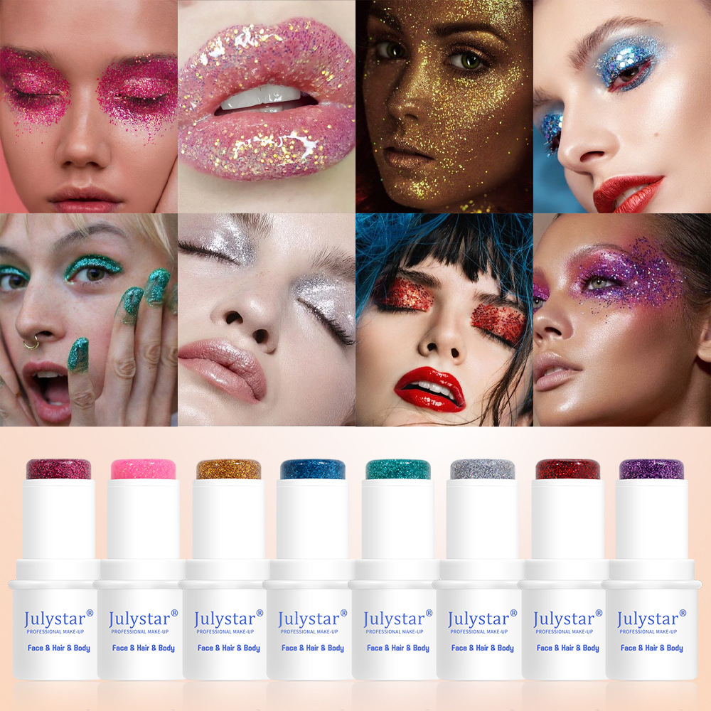 Cross-border cosmetics 8-color stage makeup, facial glitter, best-selling eyeshadow, beauty makeup, dazzling body sequin sticks, wholesale for export full figure
