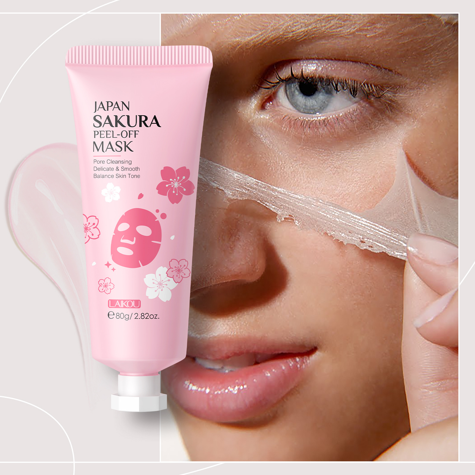 Cross-border LAIKOU Cherry Blossom Peel-off Mask 80g Hydrating, Moisturizing, Cleansing and nourishing skin manufacturer in stock full figure