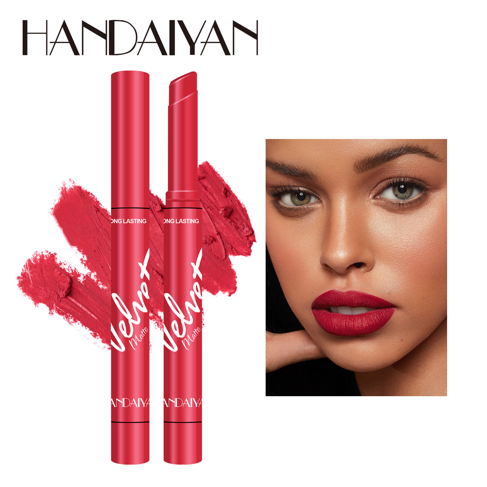 Cross-border matte lipstick 8-color Han Daiyan matte velvet long-lasting and easy-to-apply rotating lipstick pen in stock Specification drawing