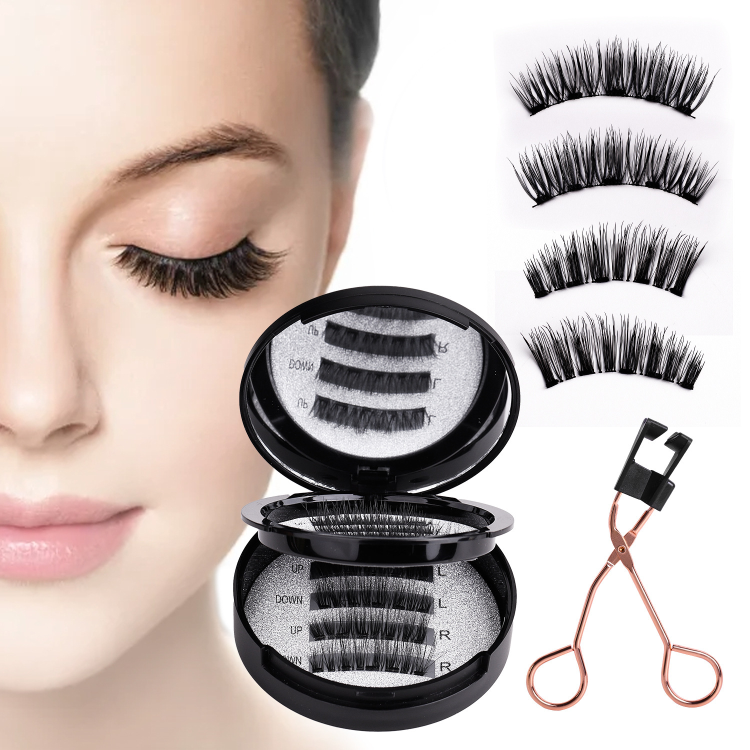 Factory direct supply of magnetic false eyelash clips set, double-layer mirror box, natural and natural false eyelash style wholesale Application Scenario