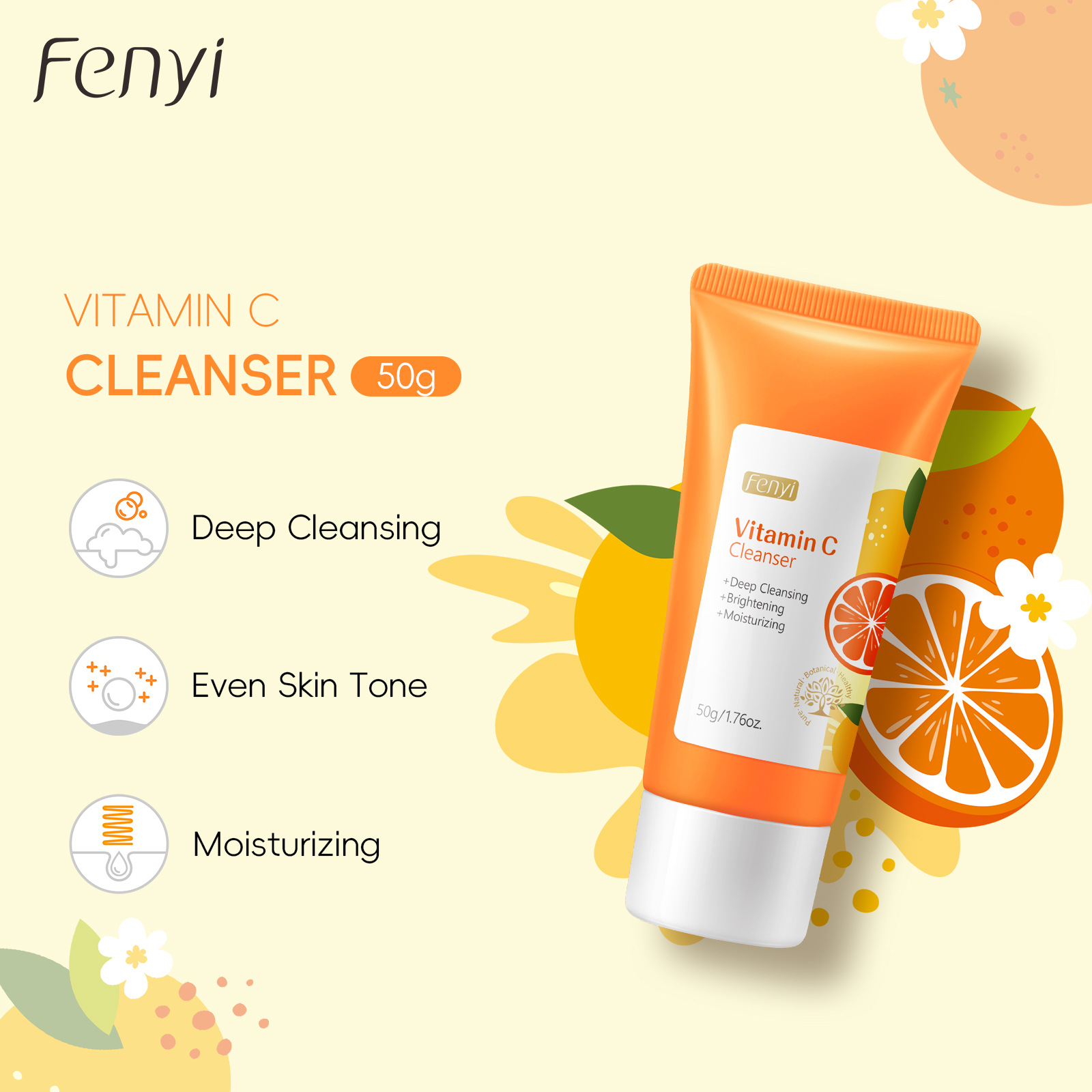 Wholesale fenyi Vitamin C Facial Cleanser 50g from the manufacturer for pore cleansing, hydration and moisturizing, cross-border full figure