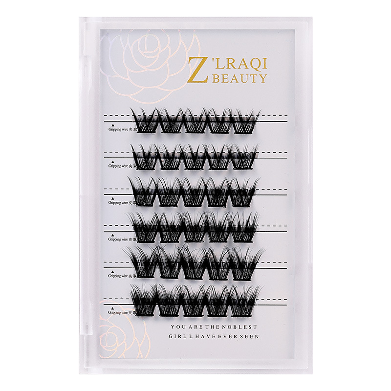 New foreign trade high-molecular self-adhesive false eyelash set without glue or removal for lazy people, thick and curled single cluster self-adhesive eyelash set Item Picture
