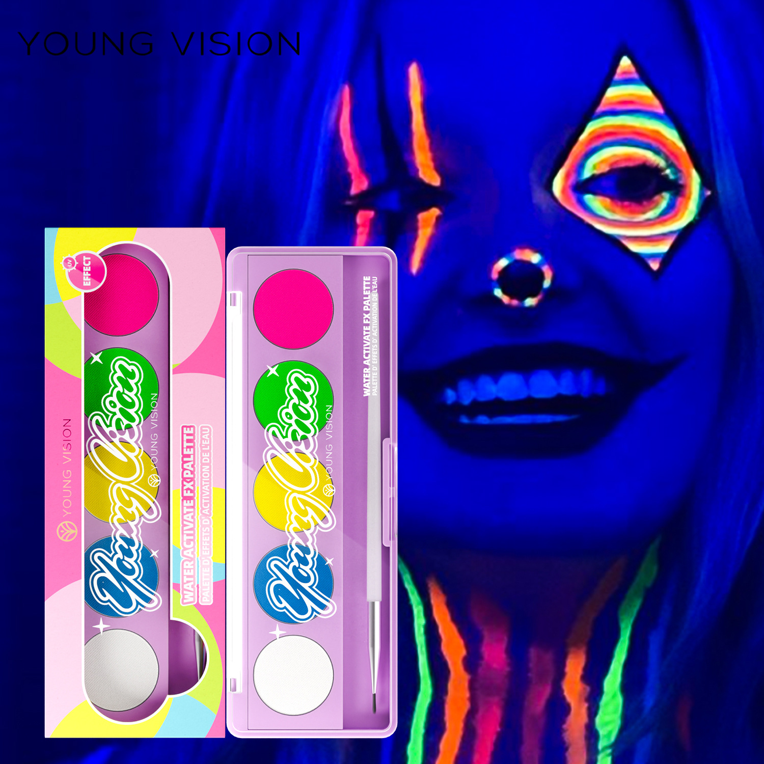 YOUNG VISION Fluorescent UV Facial Painting Plate Water-soluble Human Facial Painting Cream Stage Performance Makeup Plate details Picture