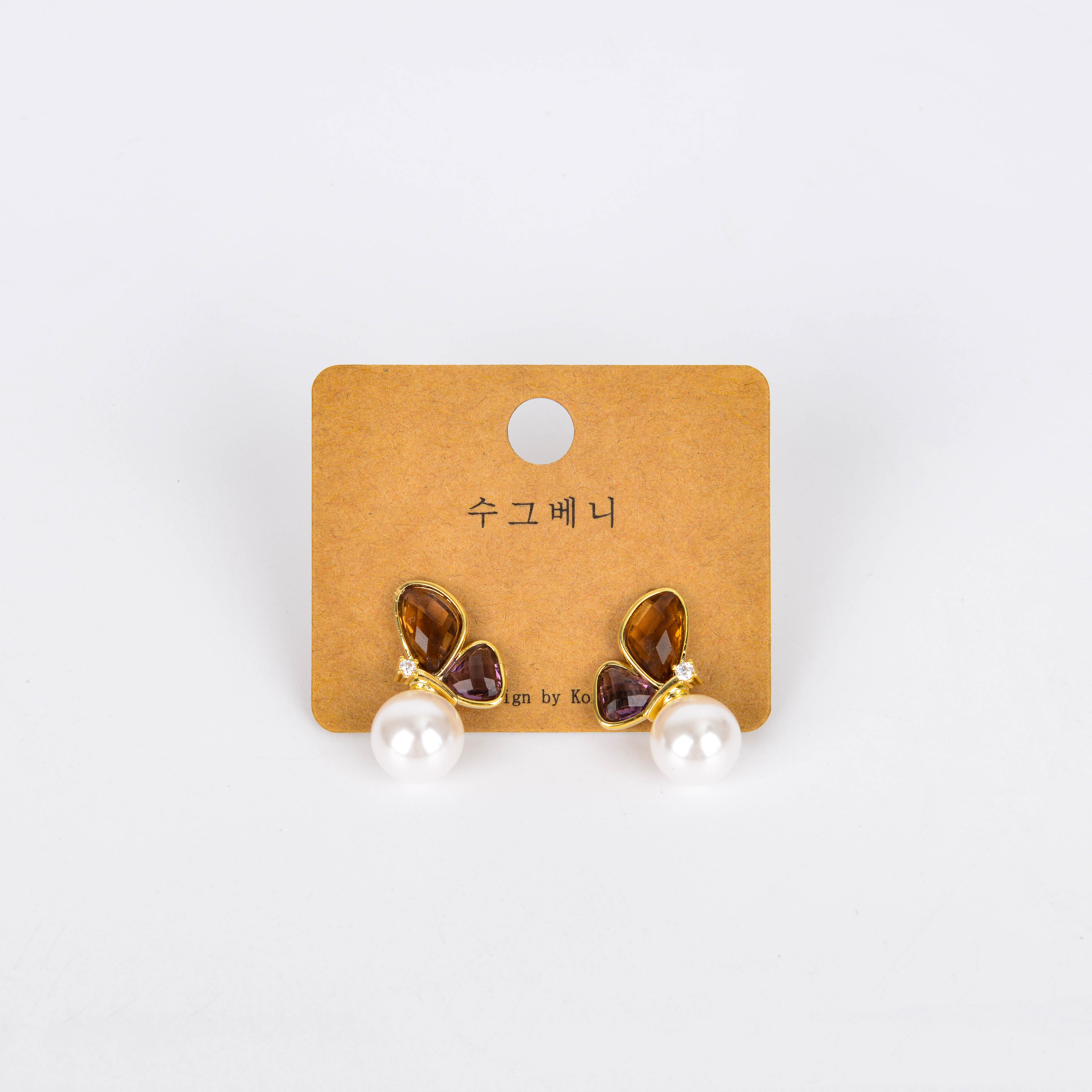 法式水晶蝴蝶珍珠耳环女高级感时尚精致优雅高奢气质s925银针耳钉