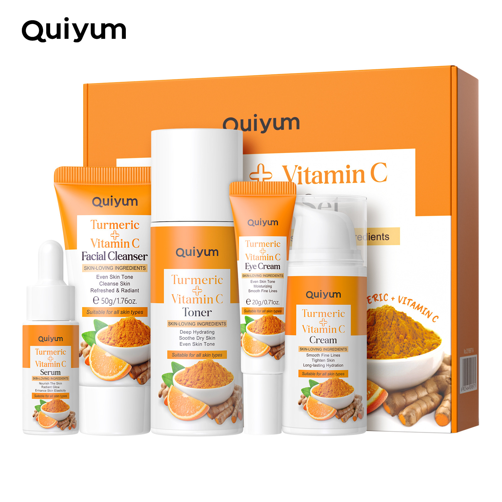 Cross-border quiyum turmeric Vitamin c skin Care Set 5-piece set, English facial care moisturizing manufacturer wholesale and consignment Item Picture