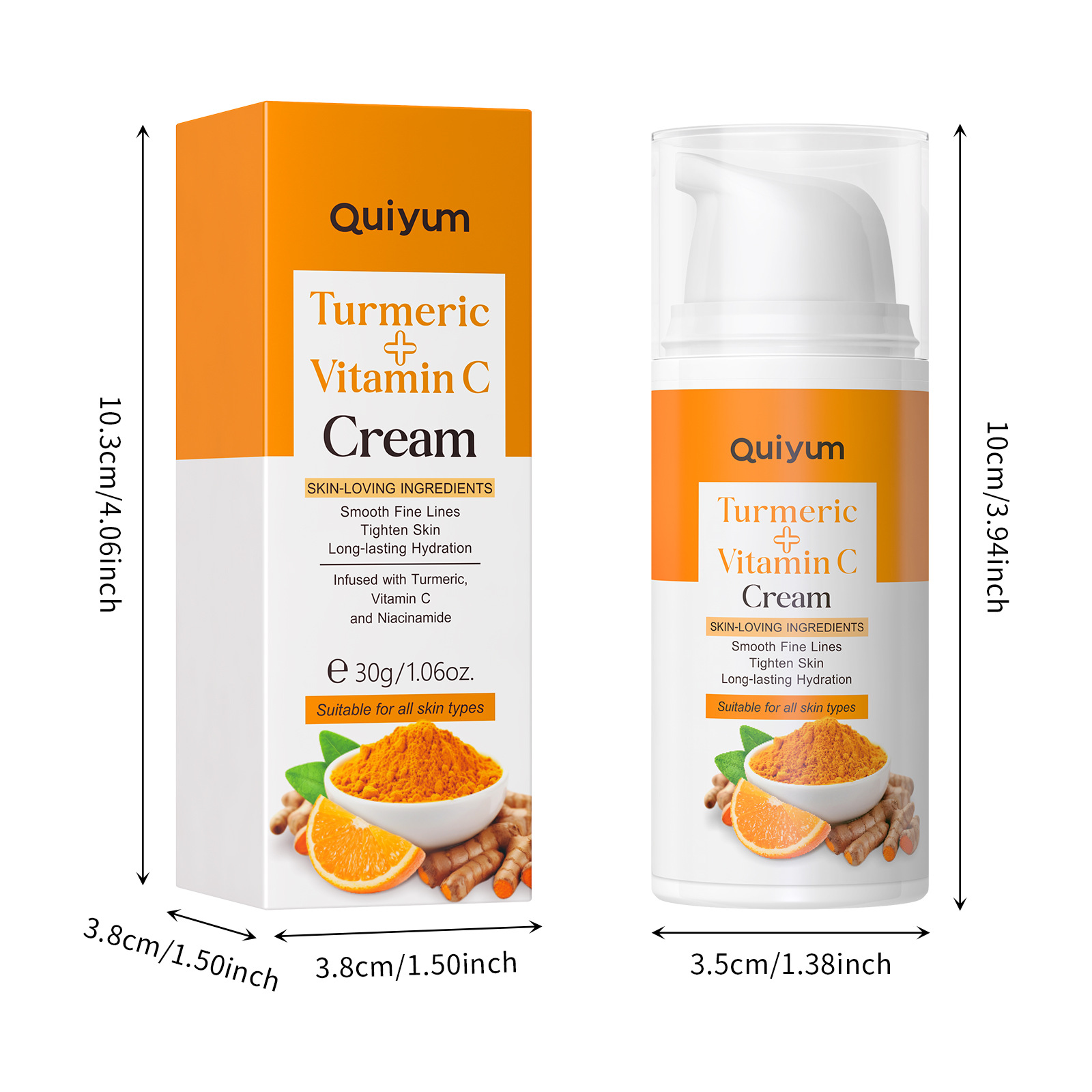 Cross-border new product QUIYUM Turmeric Vitamin c Cream 30g Hydrating Moisturizing Cream is available for wholesale from the manufacturer Item Picture