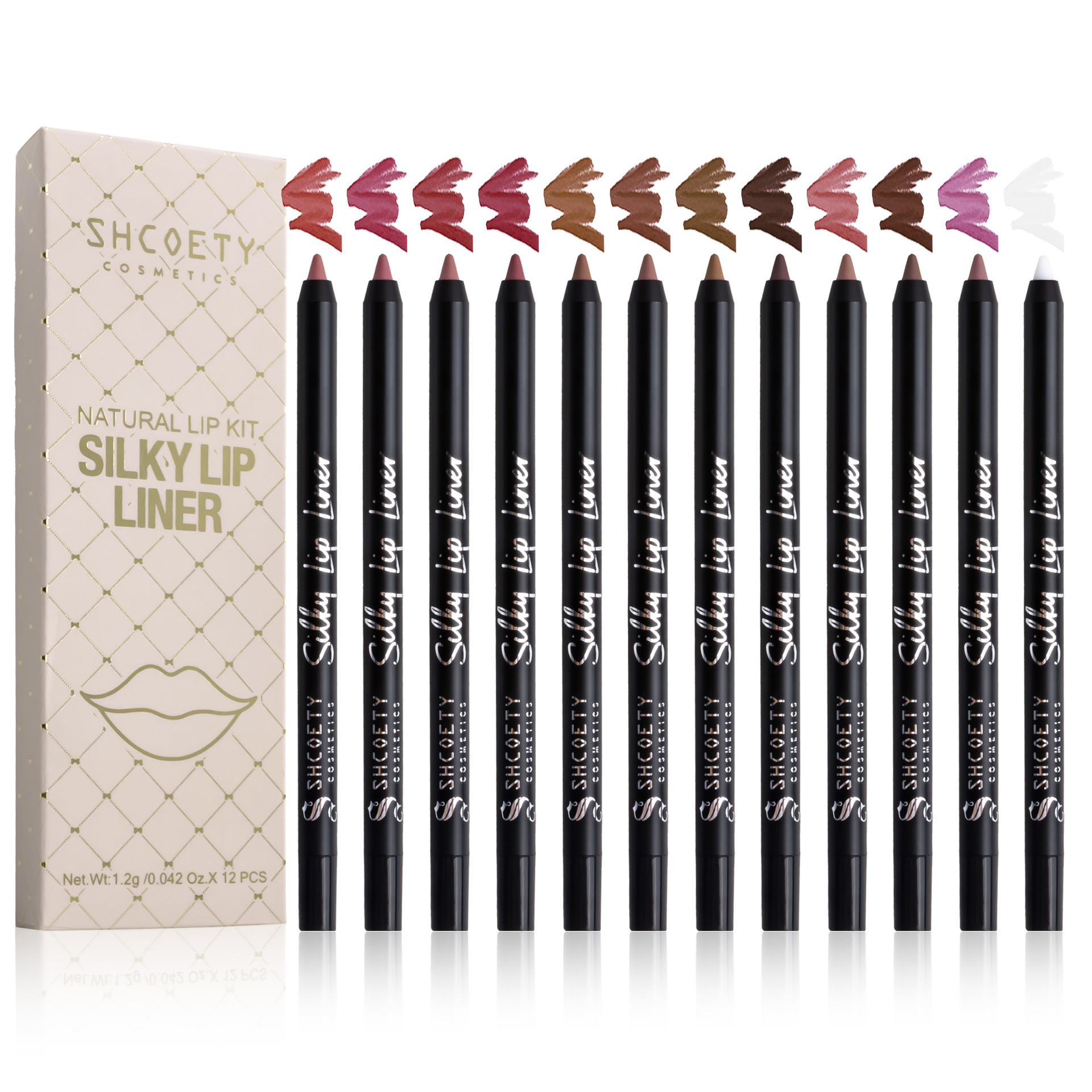Shcoety12-color matte lip liner pen, waterproof decorative outlining pen, nude lipstick pen with pencil sharpener Item Picture