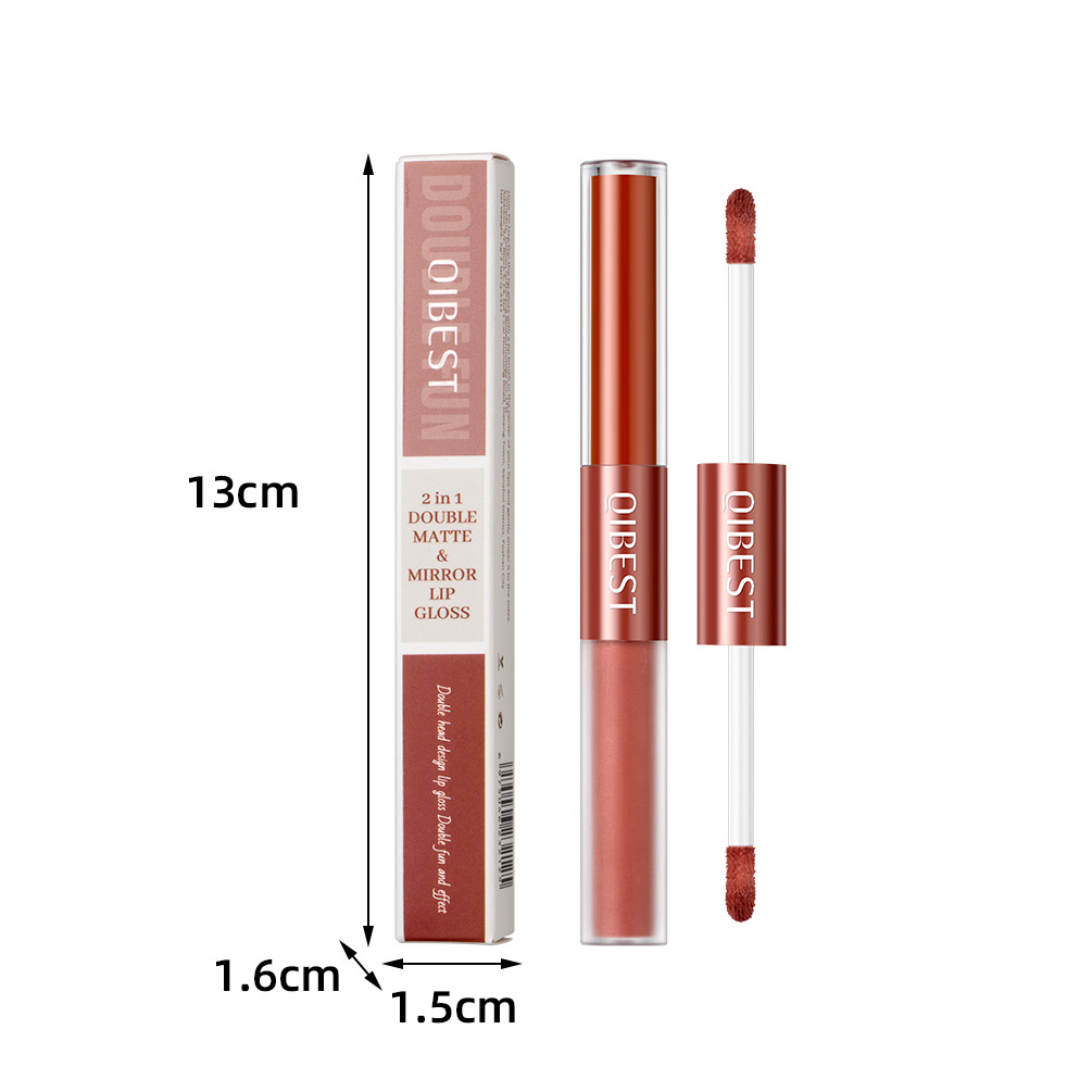 QIBEST Cross-border Velvet Matte Waterproof Non-Stick Cup Non-fading Lip Gloss Two-in-one Double-head Matte Lip Gloss Makeup Item Picture