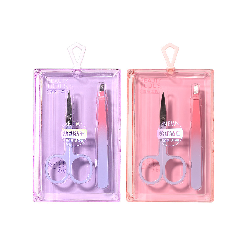 LMLTOP Gradient Eyebrow Shaping Tools 2-piece Set, Stainless Steel eyebrow tongs and pliers, Beauty eyebrow Scissors Set SY552 Item Picture