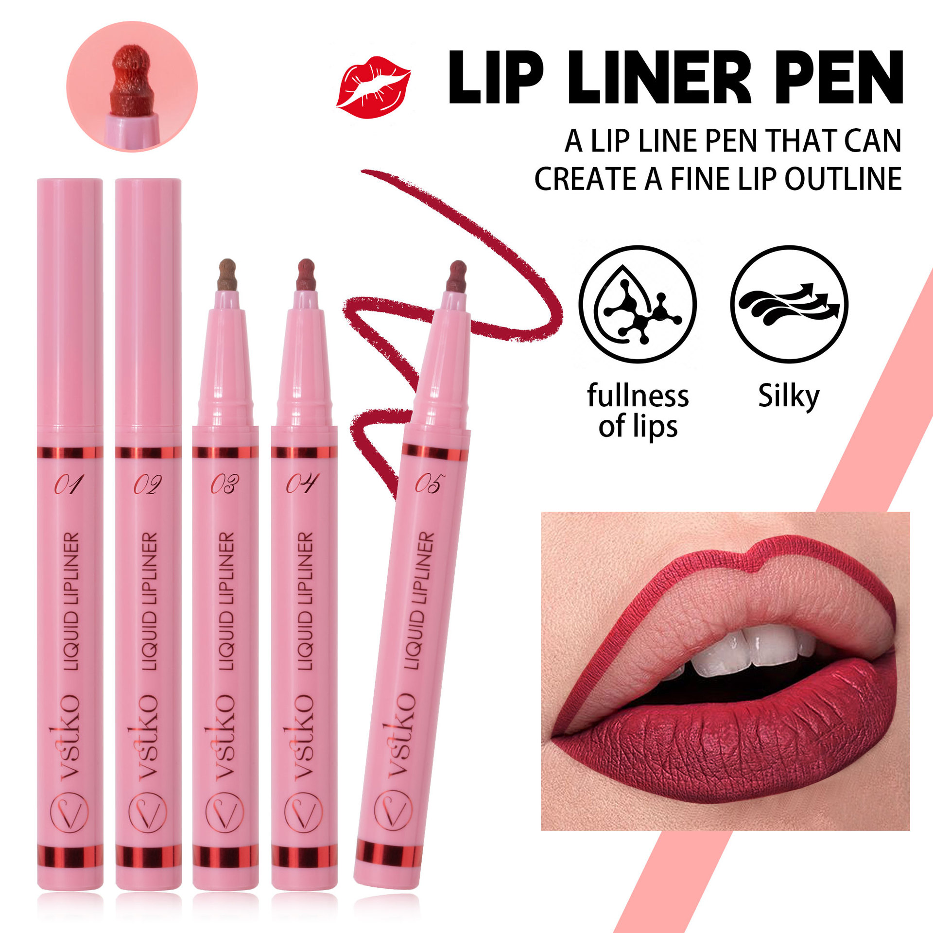 VSTKO Cross-border gourd-head liquid Lip liner pen Matte, easy to color, non-smudging, waterproof, long-lasting nude lipstick pen details Picture