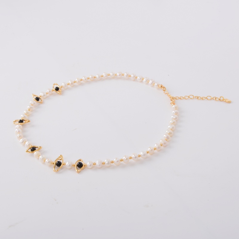 S925 sterling silver pearl Black agate necklace, a women's niche design with a light luxury style and a high-end accessory necklace details Picture