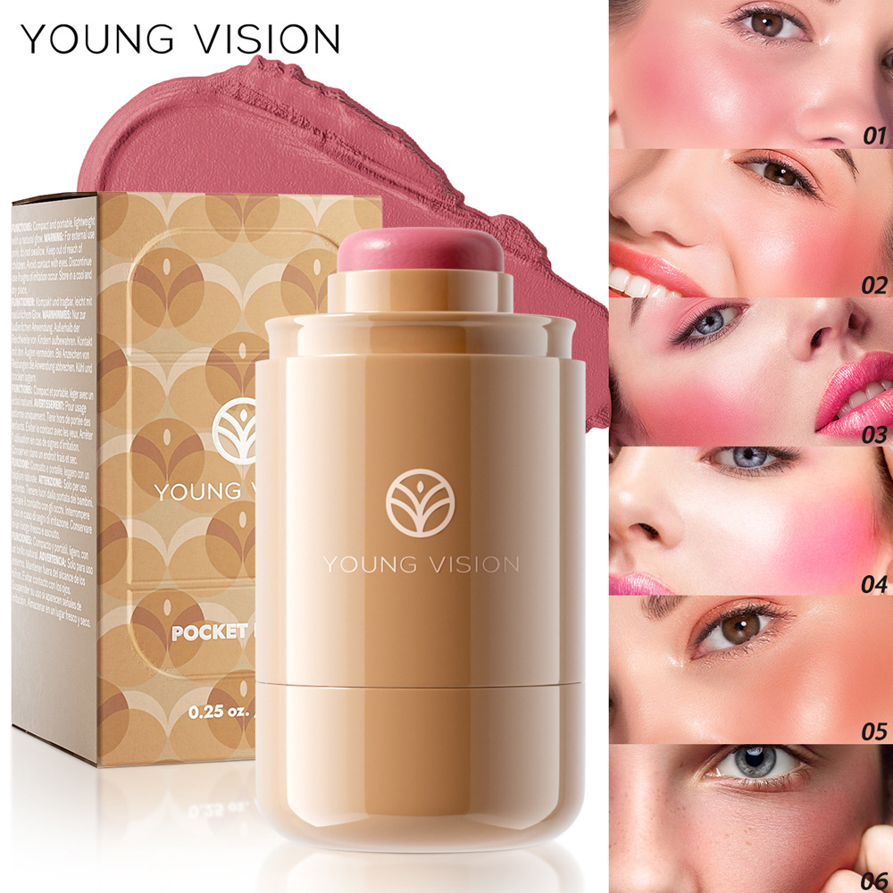 YOUNG VISION Pocket Blush Stick 6-color Matte Lip and Cheek Cream Texture Blush full figure