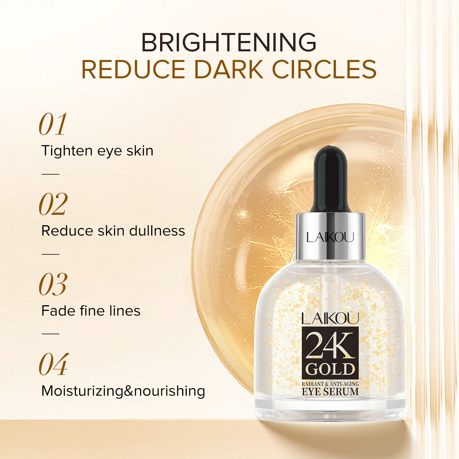 LAIKOU Gold Leaf Snail Eye Serum 30ml, Cross-border eye Care Skin Care Cosmetics Specification drawing