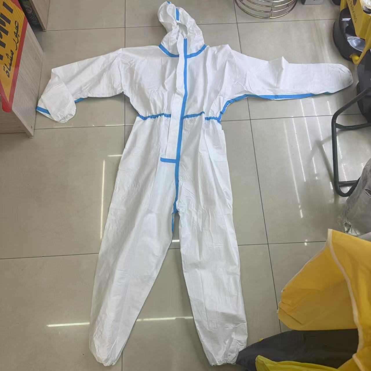 Blue stripe protective suit, one-piece cap, non-woven fabric work clothes, waterproof disposable isolation clothing for livestock farms Specification image