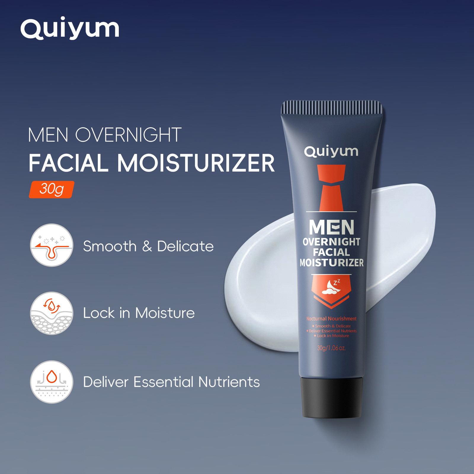 English packaging cross-border QUIYUM Men's Night Facial Moisturizing Cream 30g Hydrating Men's Face Cream one-piece consignment full figure