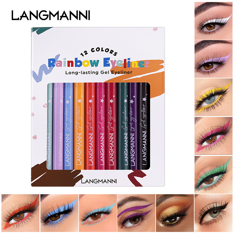 The Langmanni 12-color eyeliner set is not prone to smudging. It is a matte colored eyeliner set full figure