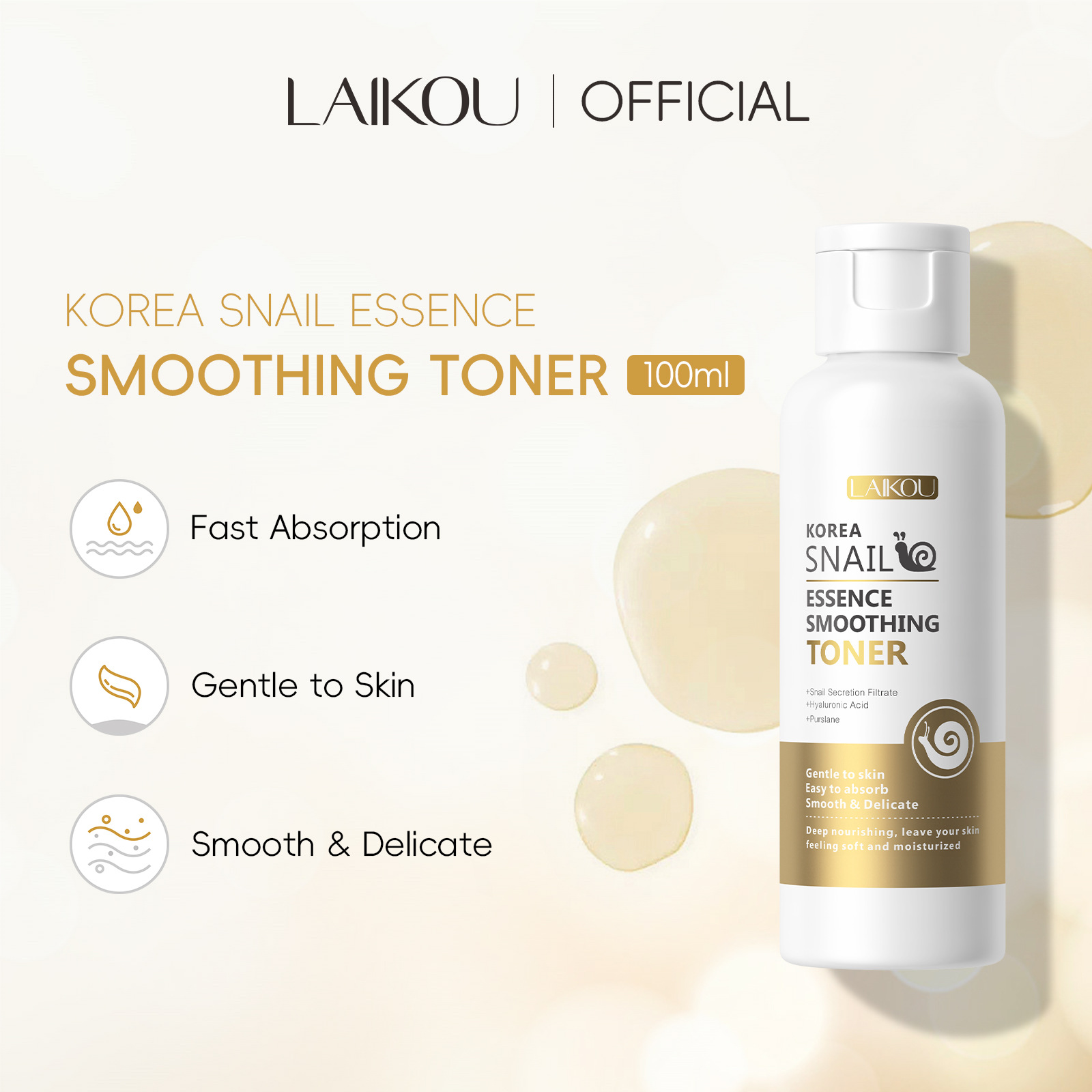 Cross-border LAIKOU Korean Snail Essence Toner 100ml Hydrating and Moisturizing Manufacturer in stock full figure