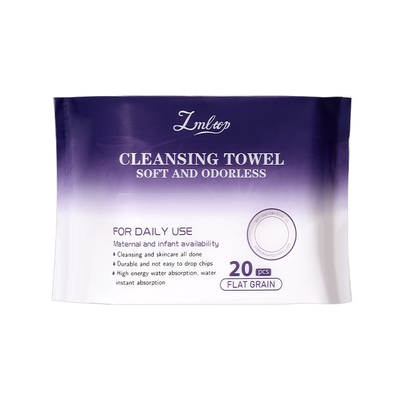 LMLTOP Cross-border All-English plain texture Facial Cleansing Towel 20 pieces Disposable Facial Cleansing Towel Portable Cotton Soft Towel SY454 Item Picture
