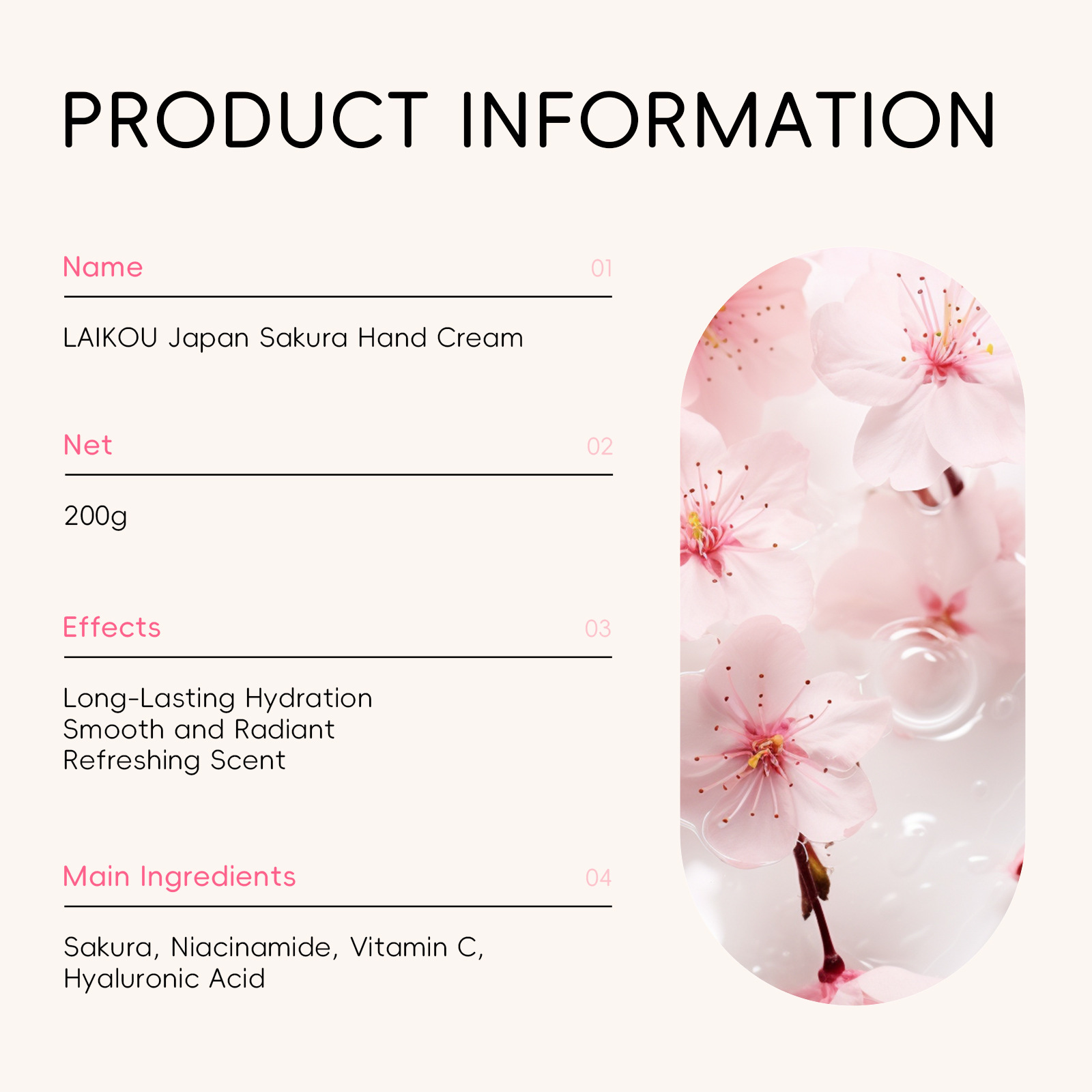 Cross-border Laikou Cherry Blossom Hand Cream 200g hydrating and moisturizing hand skin care manufacturer one-piece consignment in stock details Picture