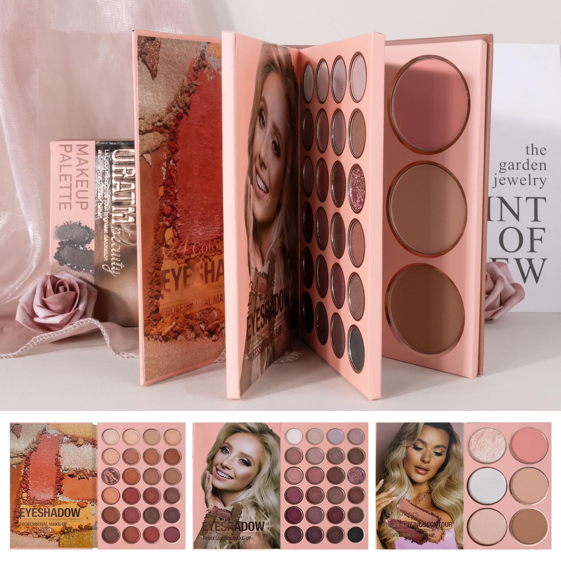 A 54-color cross-border bestseller, 3-page eyeshadow palette, matte pearlescent blush, high-gloss one-piece, easy-to-apply makeup details Picture