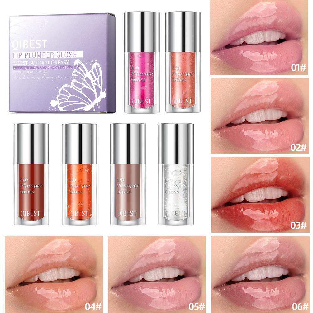 QIBEST Cross-border best-selling Lip Oil, long-lasting hydration, moisturizing, nourishing, reducing lip lines, Lip gloss, lip gloss, and chubby lip set full figure
