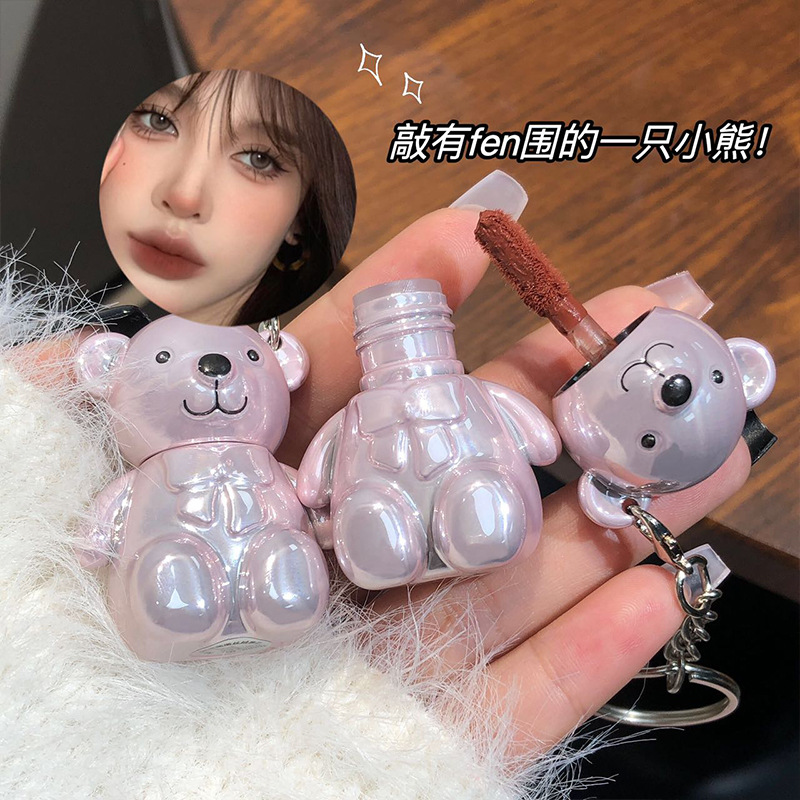 Art Value New Product Little Bear Dwen Dwen Velvet Lip Mud Chrome Plated Pink Black Grey Little Bear Lip Glaze wholesale full figure
