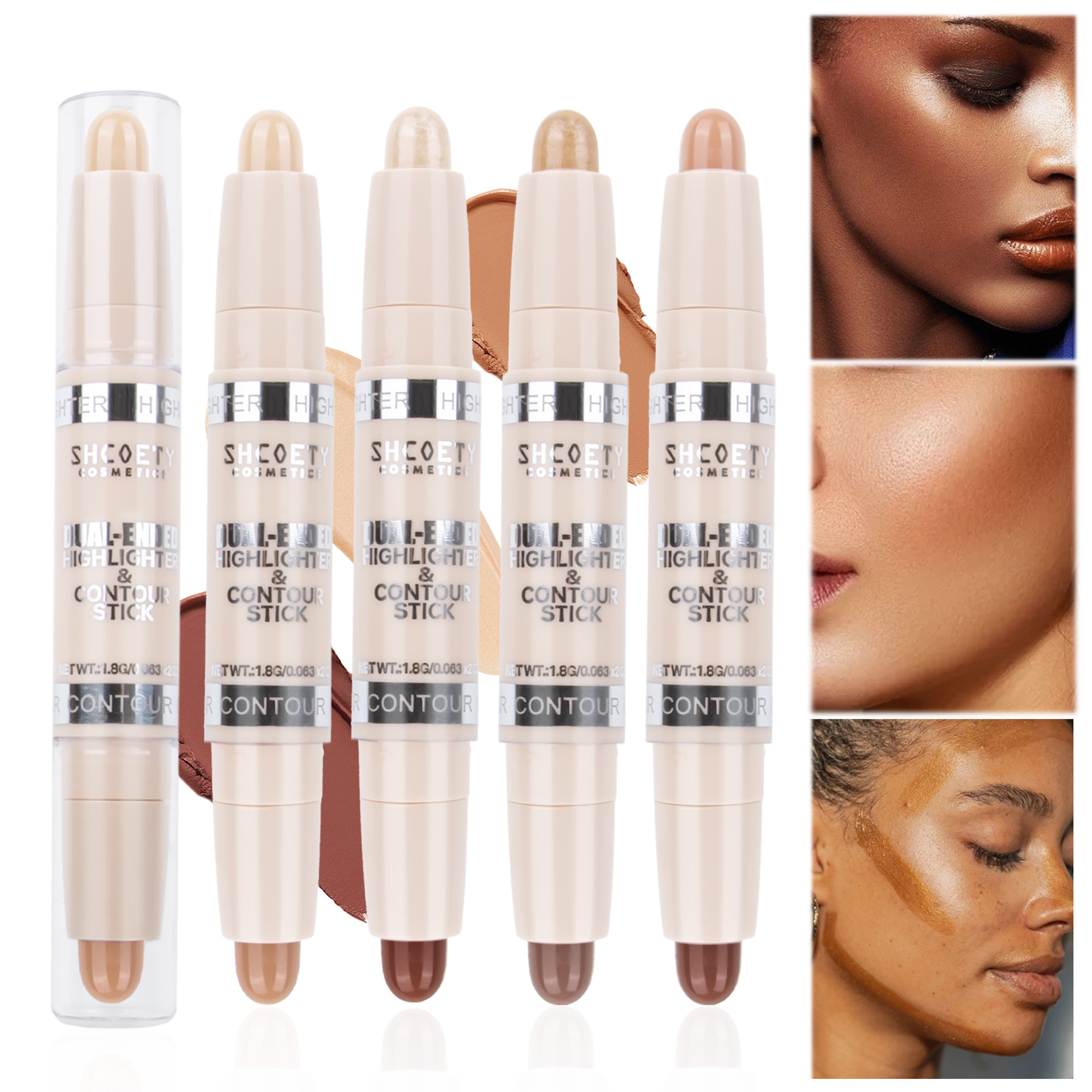 SHCOETY Double-head Contouring Stick, High-gloss stick set, matte three-dimensional Contouring, Nose shadow brightening, Sleeping Pen, Cross-border full figure