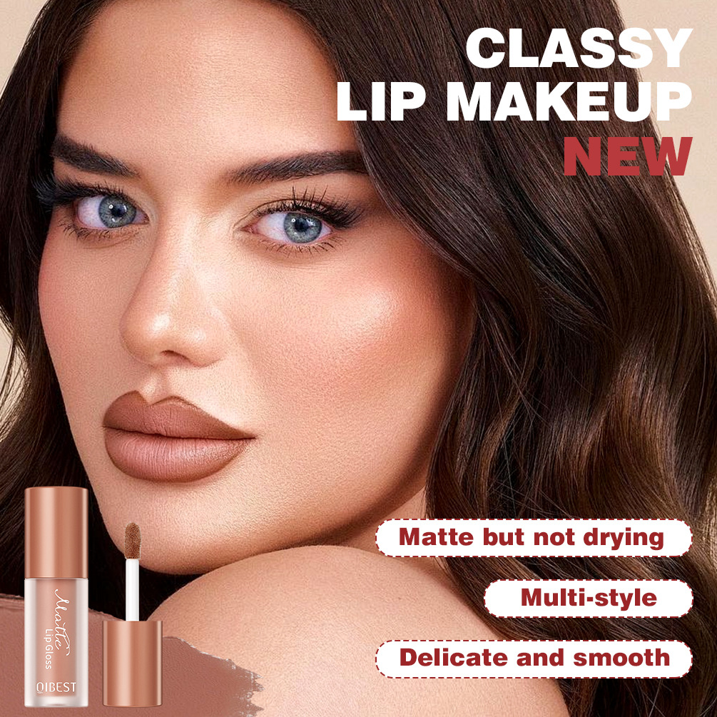 QIBEST Cross-border matte Lipstick, non-stick cup lip gloss, waterproof and non-fading velvet natural lip gloss details Picture