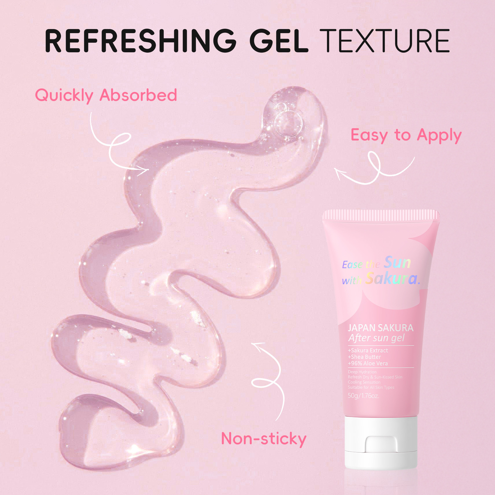Cross-border LAIKOU Cherry Blossom Post-Sun Gel 50g Hydrating, Moisturizing and Soothing skin care products in stock from the manufacturer Application Scenario