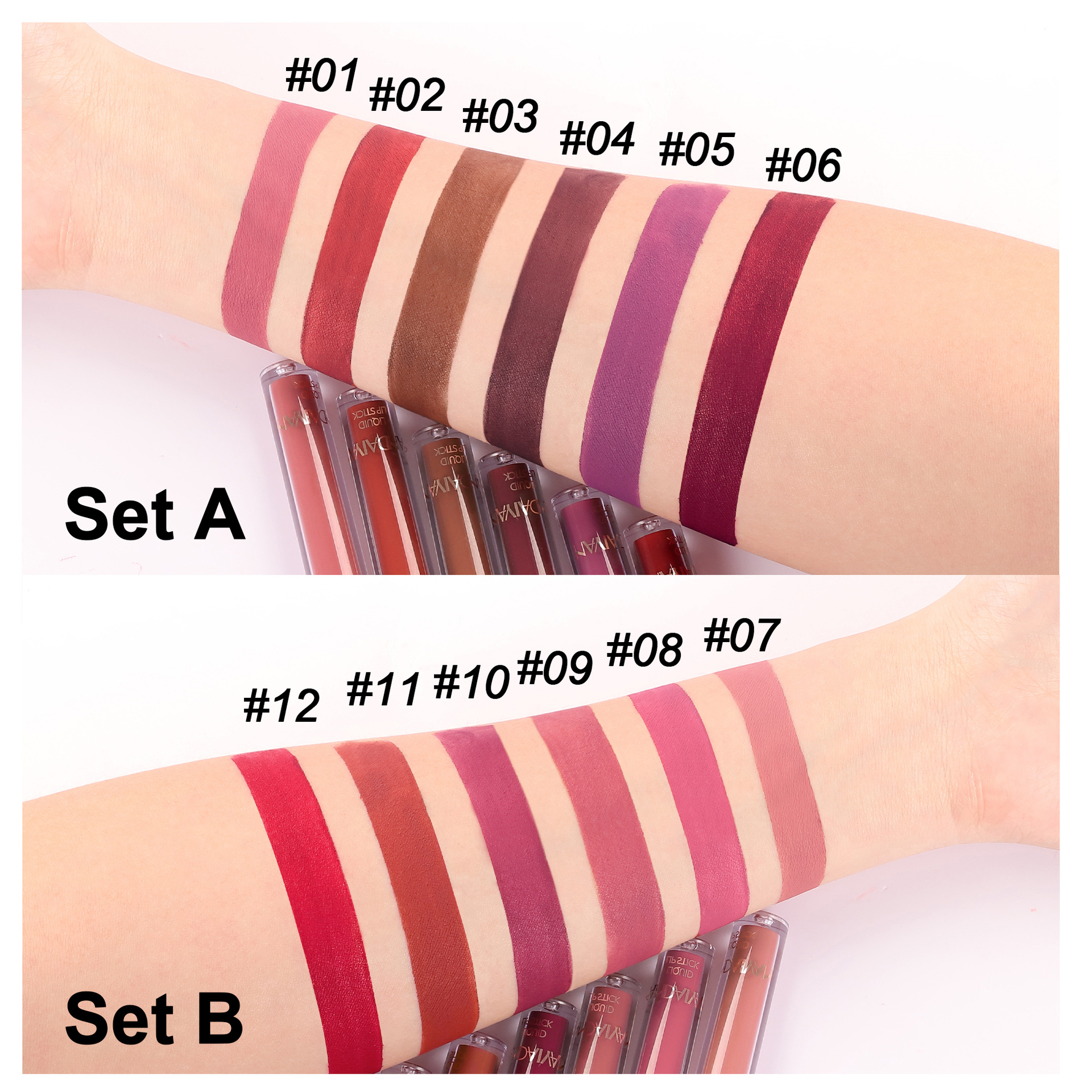 Cross-border 6-color lip gloss set: Long-lasting waterproof, non-stick to cups and non-fading handaiyan Matte red Lip Gloss set Specification drawing
