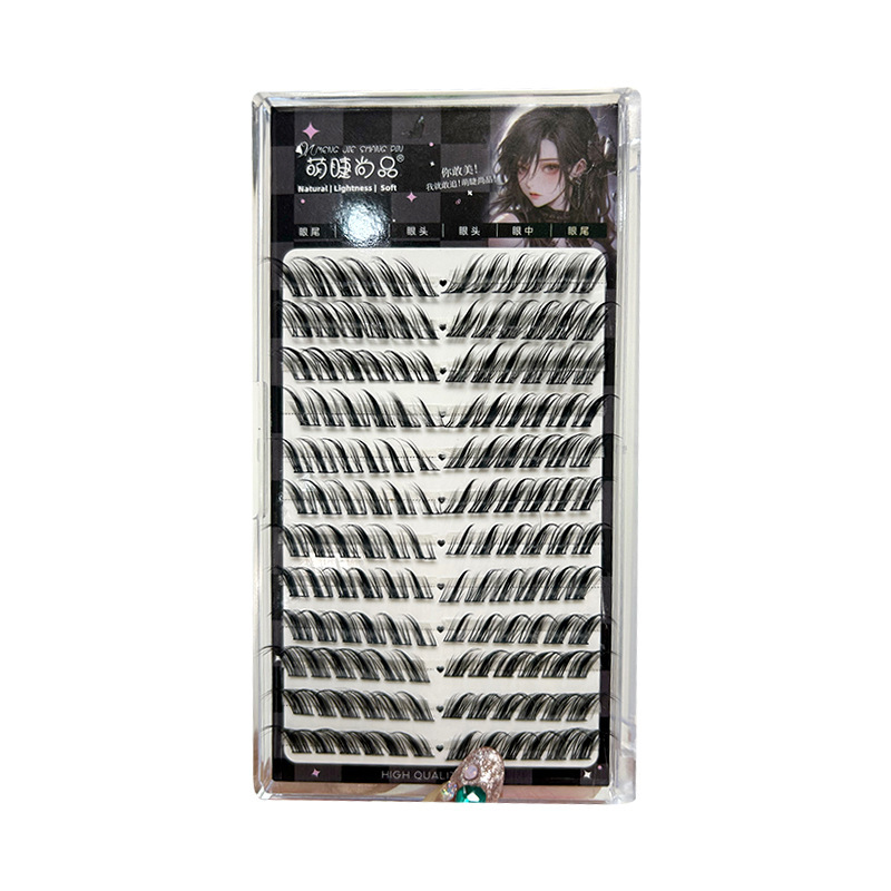 Mengjie Shangpin 12-row large-capacity slanted fox eye false eyelashes, thick single cluster segmented light European and American lazy eyelashes Item Picture