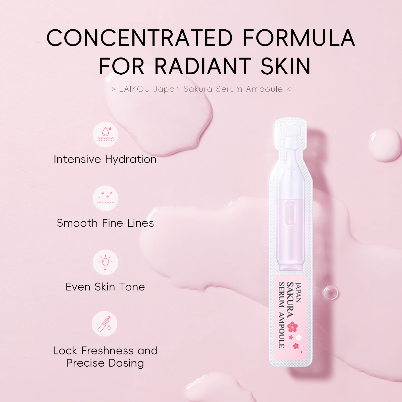 Cross-border new product Laikou Cherry Blossom Essence Ampoule 2ml*10 Facial Hydrating and Moisturizing Essence wholesale Niacinamide Specification drawing