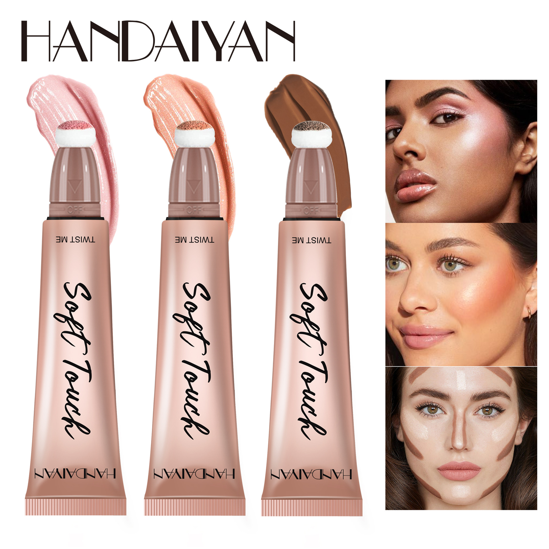 Cross-border 6-color matte Blush Cream handaiyan Natural Rosy High-gloss Contouring and Brightening Fine Sparkling Liquid Blush stick details Picture