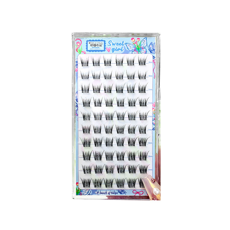 10-row glue style pearl girl false eyelashes, natural single cluster segmented, lazy beginner comic photo style eye eyelashes Item Picture